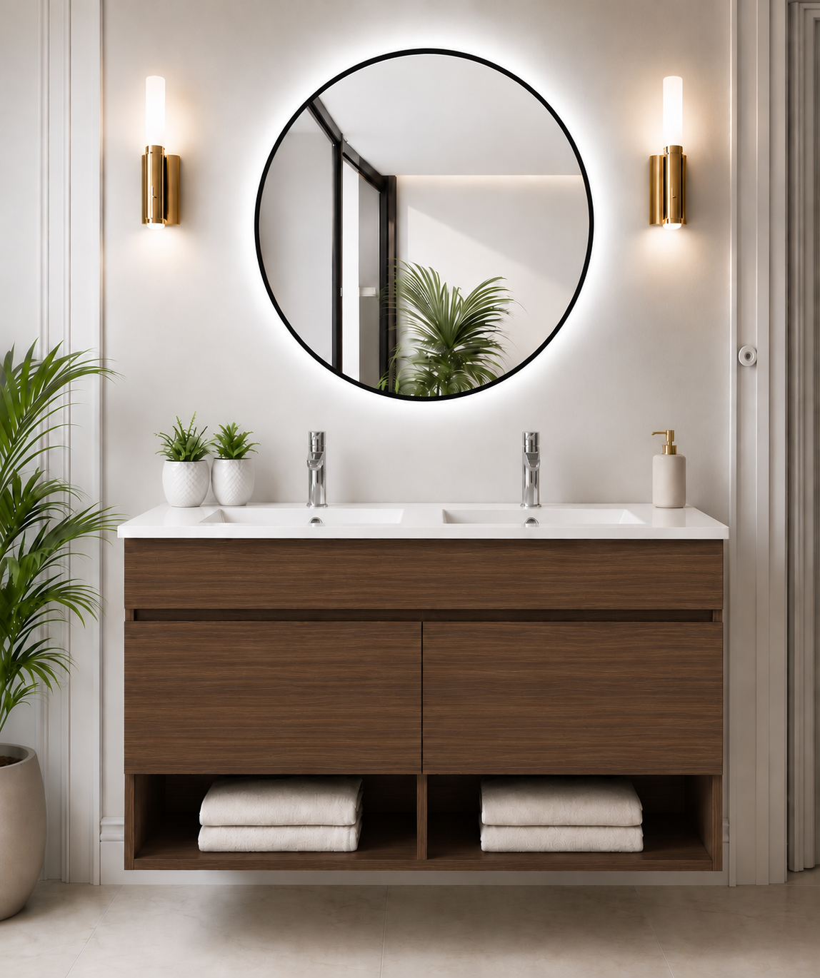 Meuble de salle de bain suspendu NEBARI avec portes et lavabo extra-plat