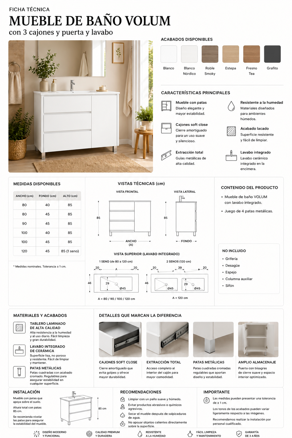 "OFFRE" Pack meuble VOLUM + Miroir Led Megan avec lavabo