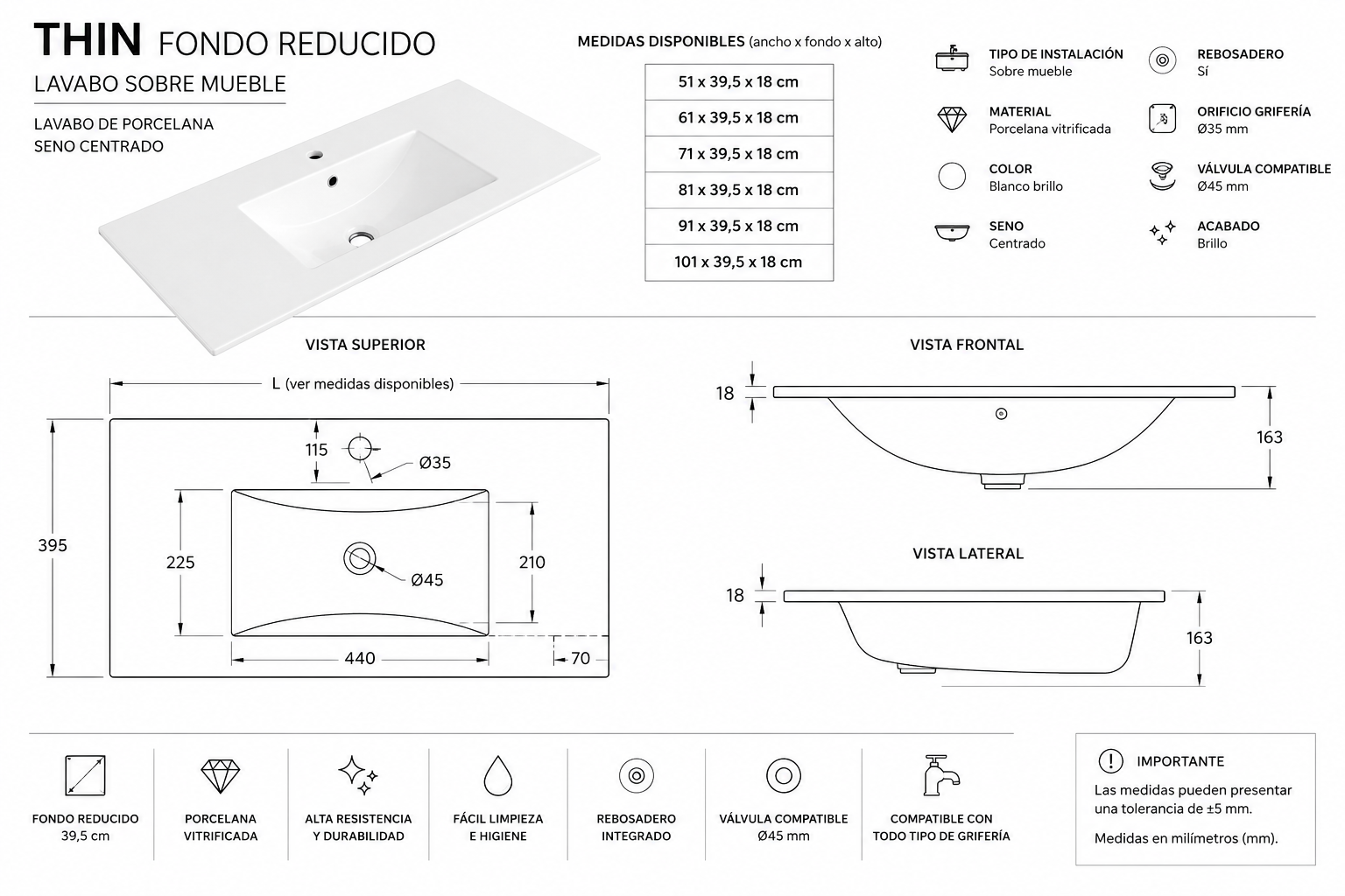 "OFFRE" Pack meuble VOLUM + Miroir Led Megan avec lavabo