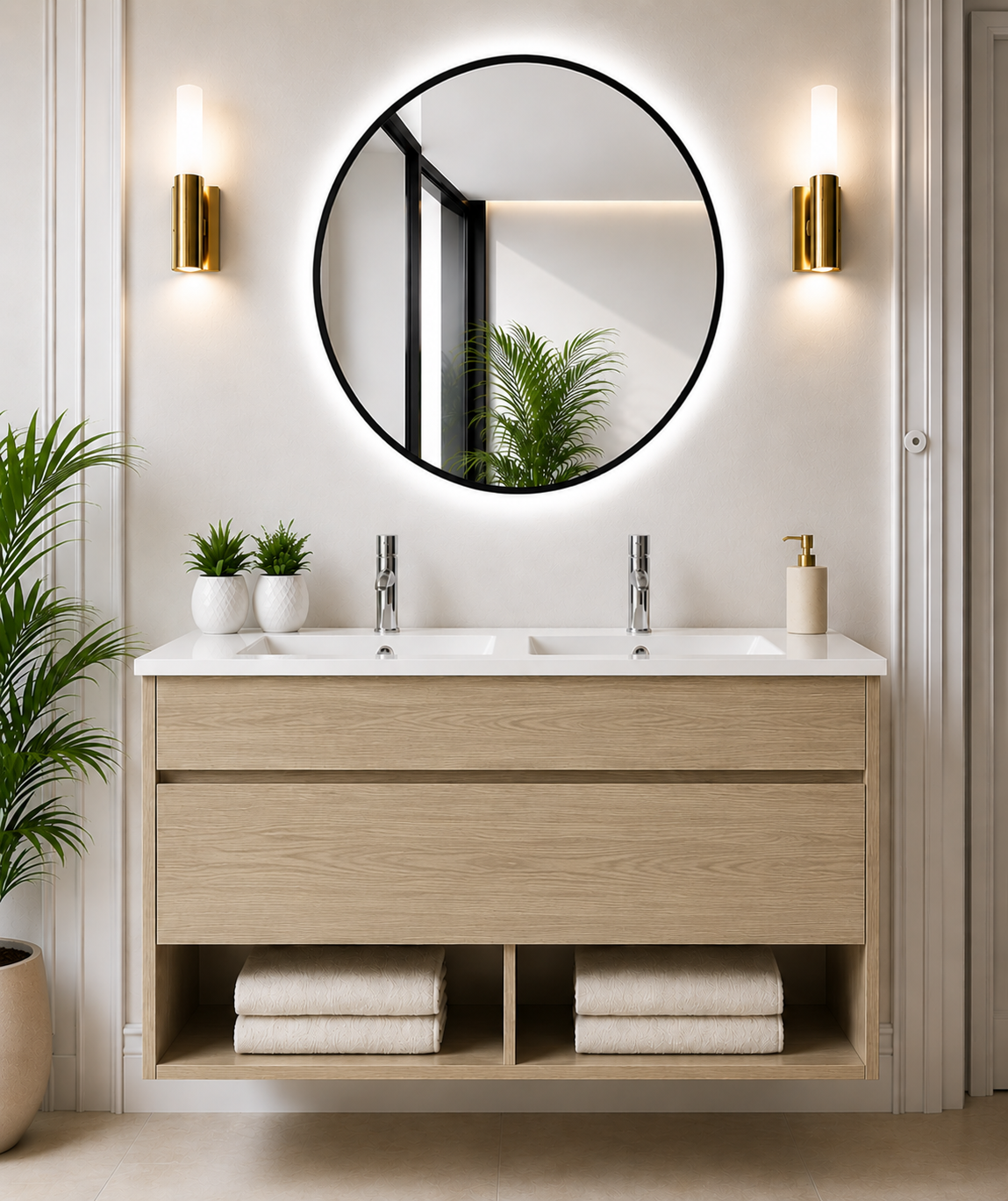 Meuble de salle de bain suspendu NEBARI avec tiroir et vasque extra-plate