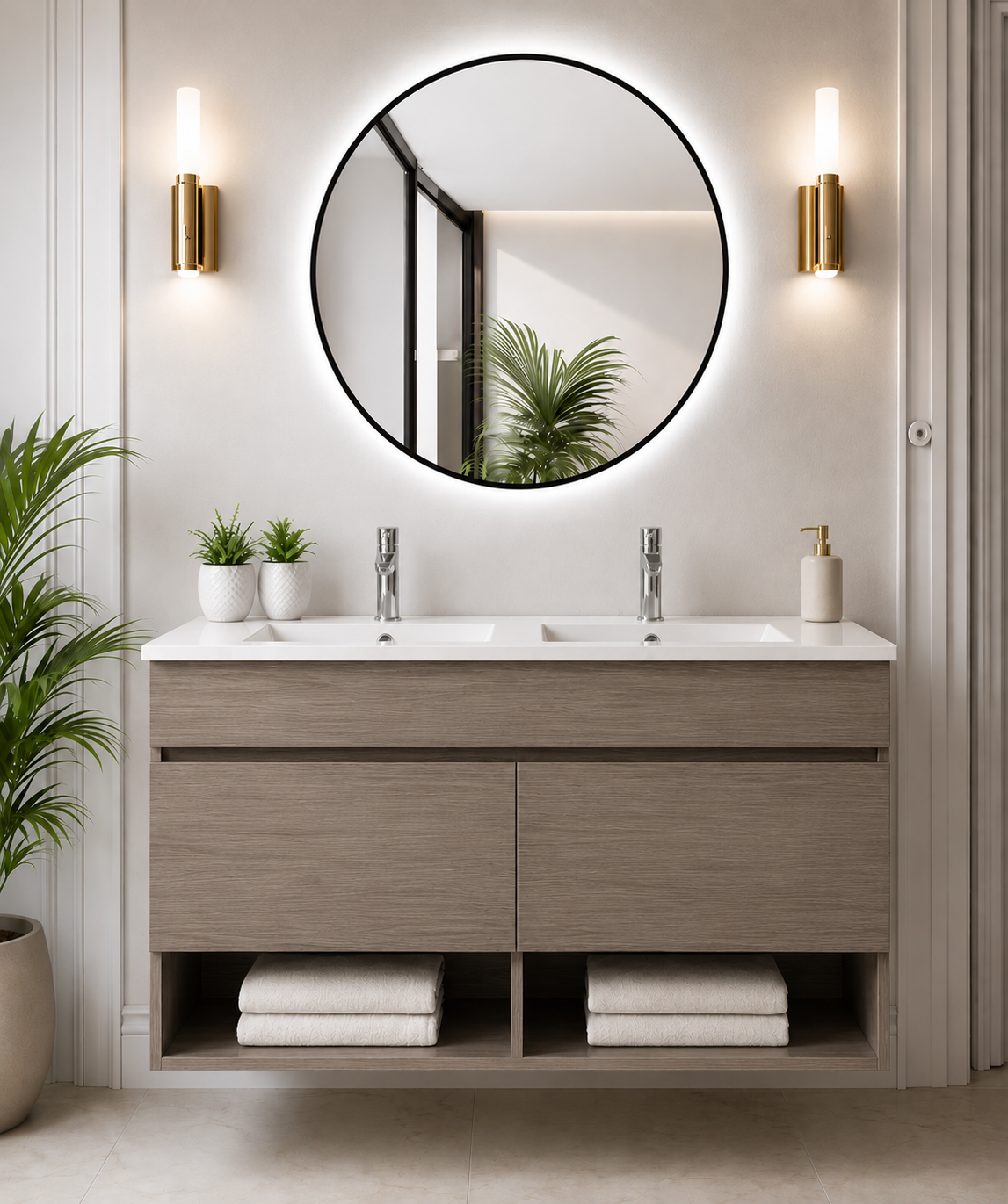 Meuble de salle de bain suspendu NEBARI avec portes et lavabo extra-plat