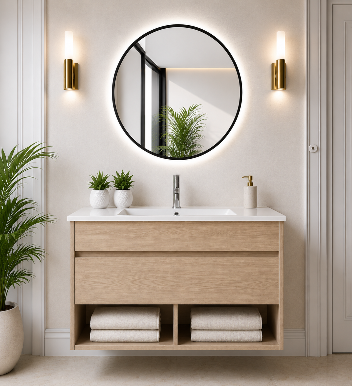 Meuble de salle de bain suspendu NEBARI avec tiroir et vasque extra-plate