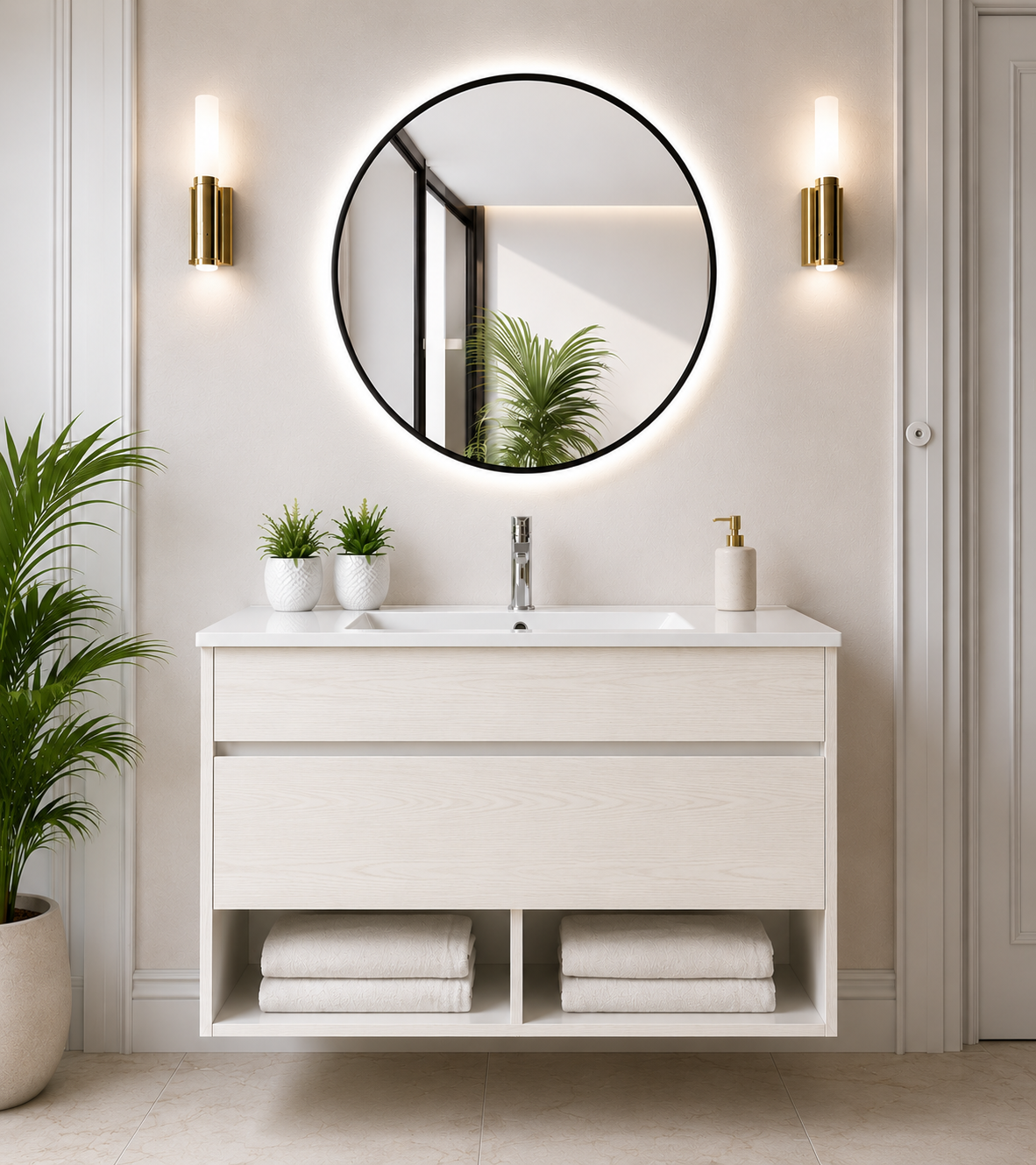 Meuble de salle de bain suspendu NEBARI avec tiroir et vasque extra-plate