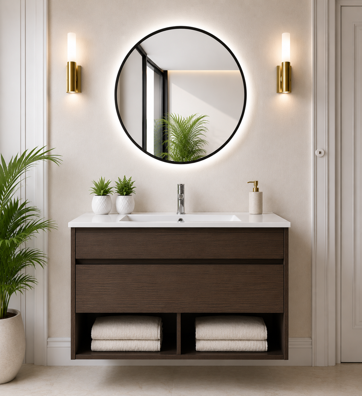 Meuble de salle de bain suspendu NEBARI avec tiroir et vasque extra-plate