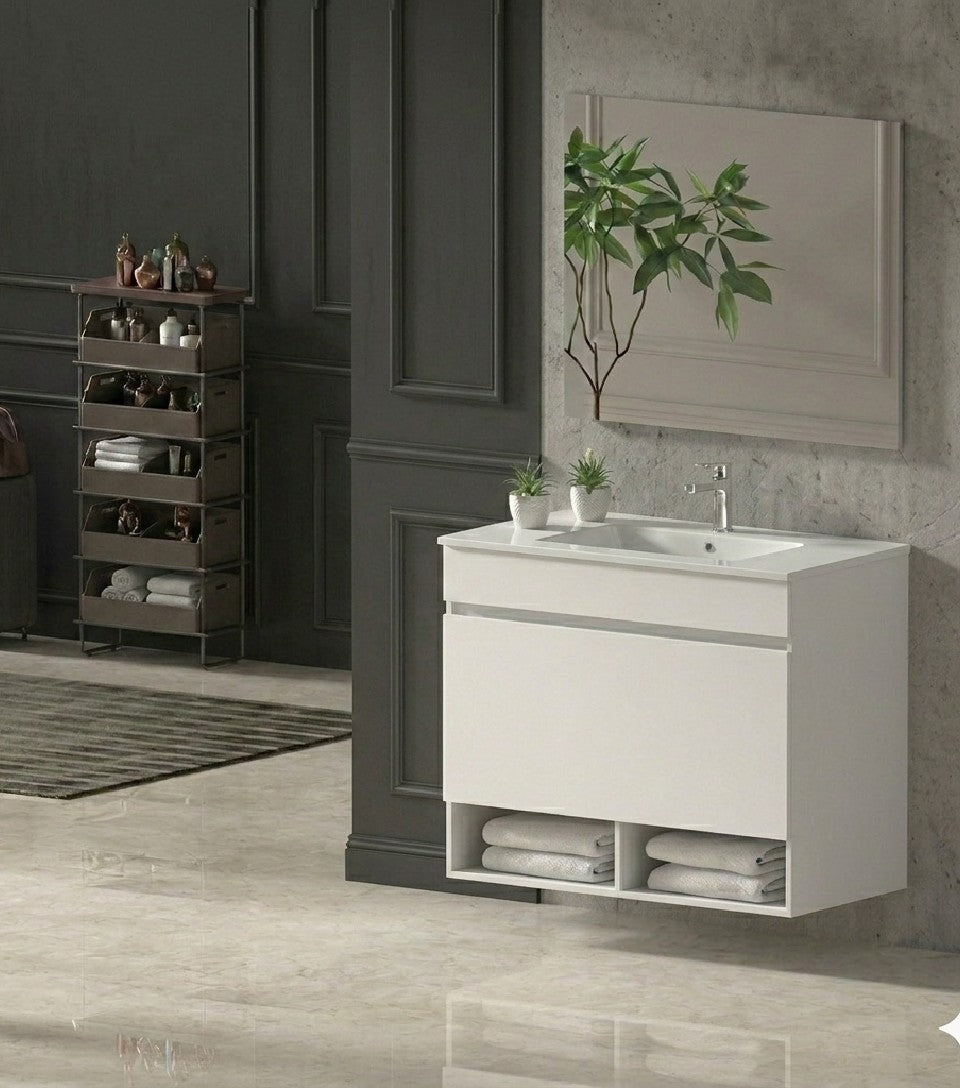 Meuble de salle de bain suspendu NEBARI avec tiroir et vasque extra-plate