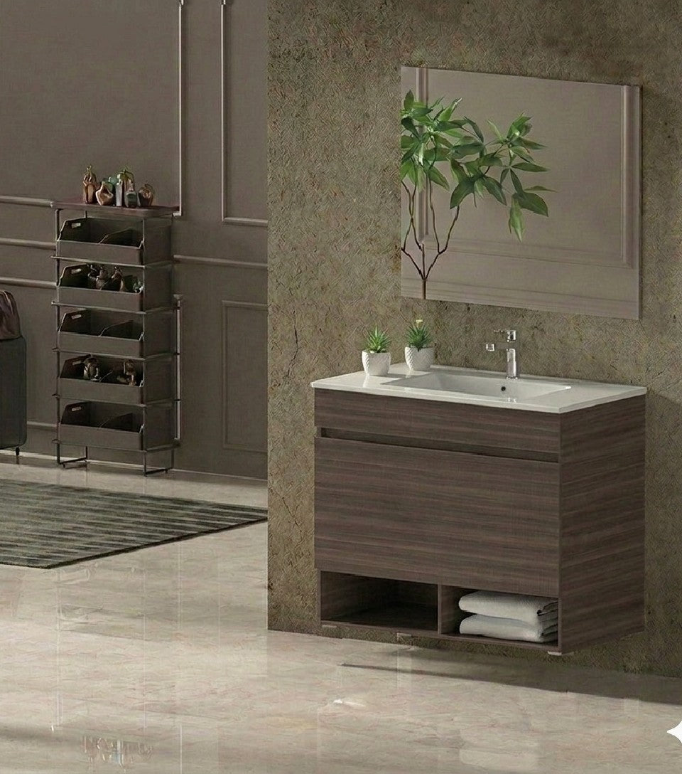 Meuble de salle de bain suspendu NEBARI avec tiroir et vasque extra-plate